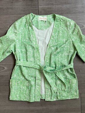 Vintage 70s California Girl Green & White Kimono Blazer With Waist Tie Size S/M